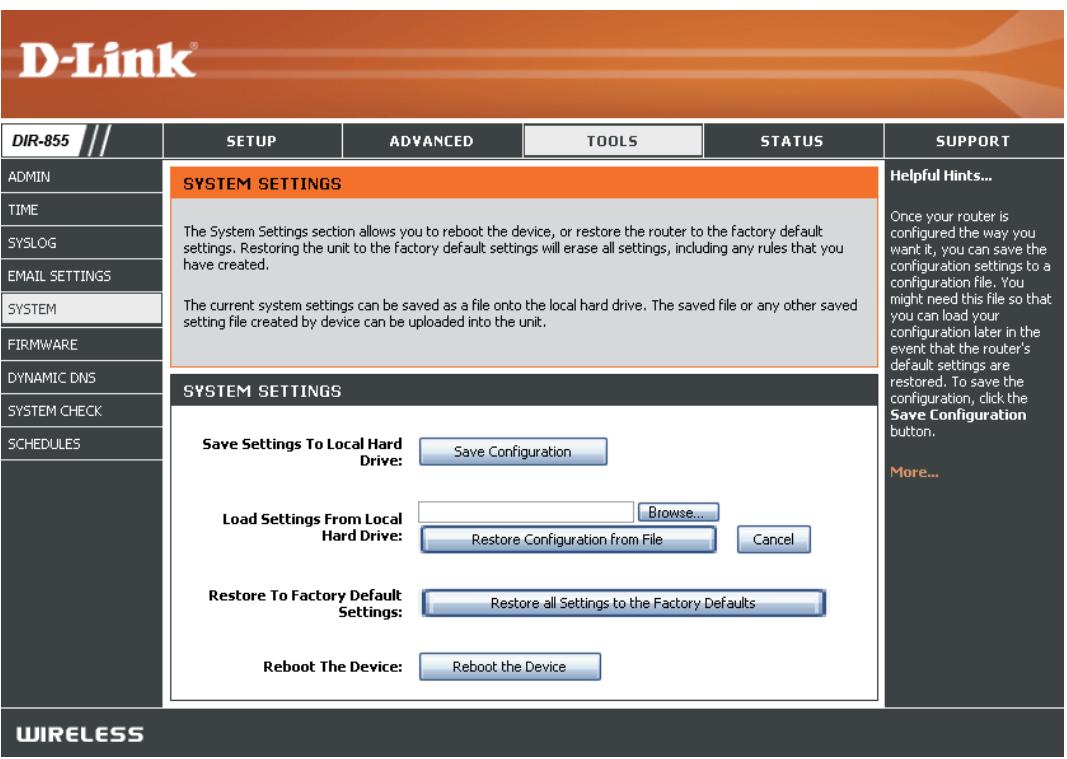 D-LINK DIR-855 - Paramètres système - 1