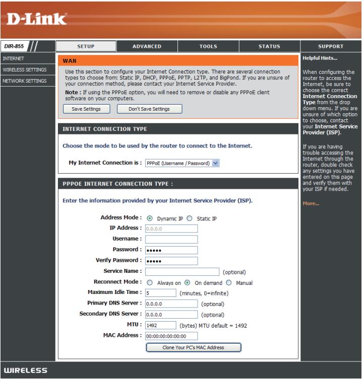 D-LINK DIR-855 - Configuration Internet PPPoE (DSL) - 1