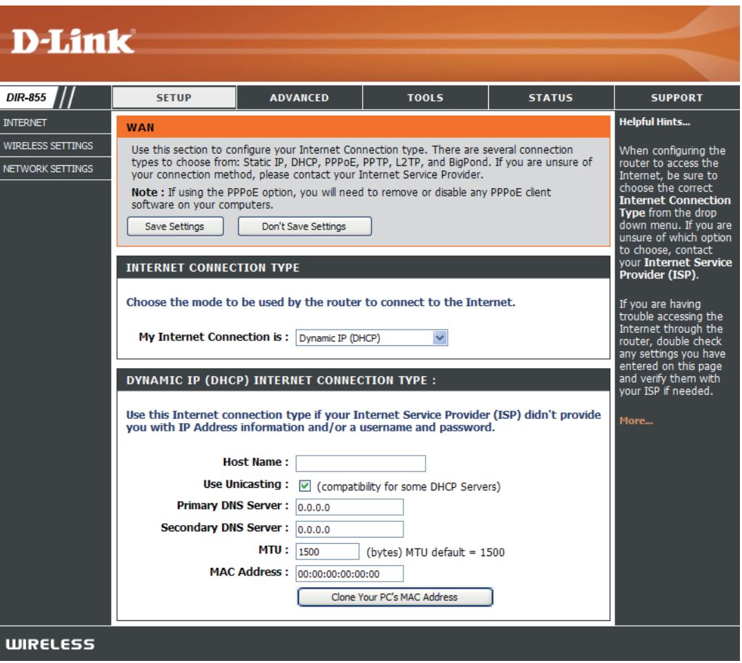 D-LINK DIR-855 - Configuration manuelle Dynamique (cable) - 1