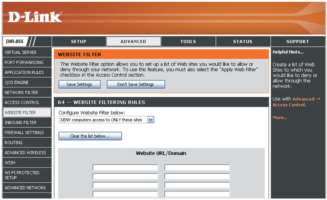 D-LINK DIR-855 - Filtres Web - 1