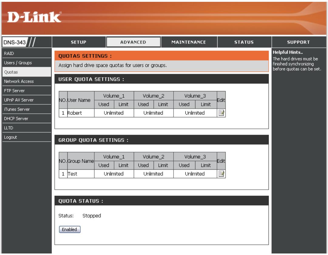 D-LINK DNS-343 - Quotas - 1
