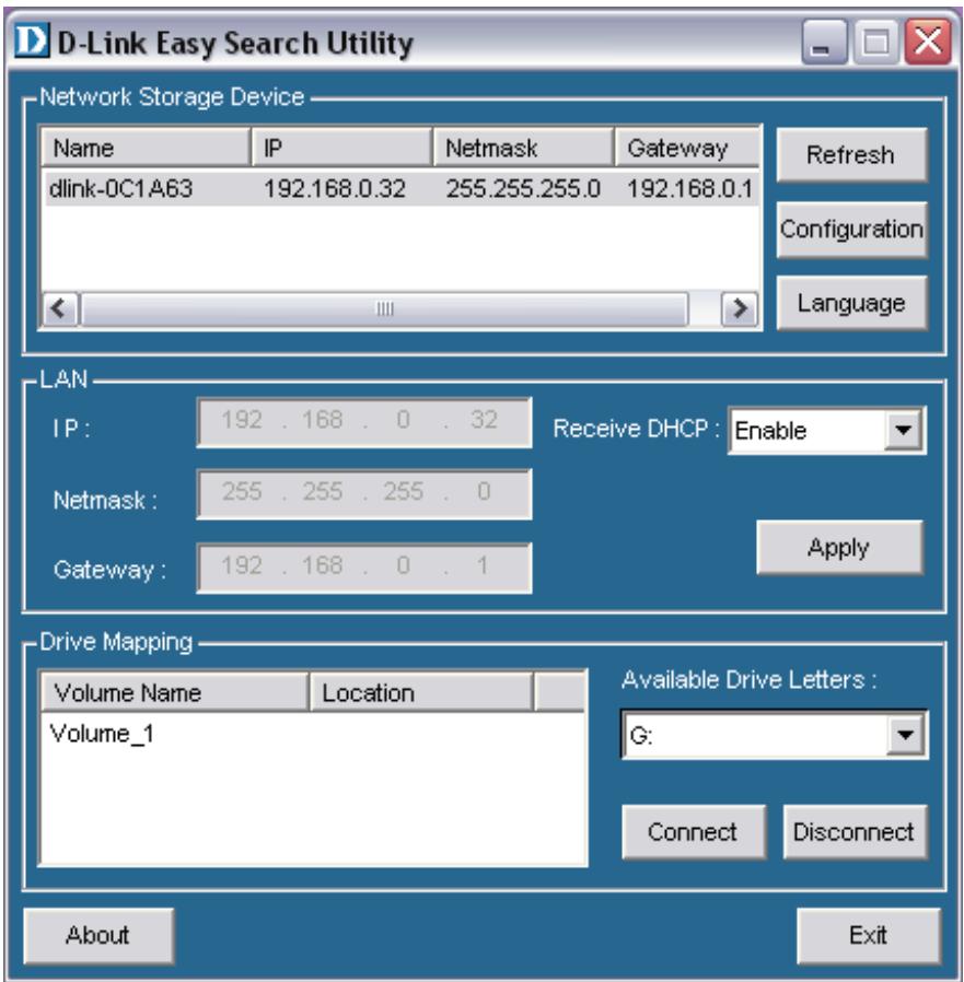 D-LINK DNS-343 - Configuration utilitaire easy search - 1