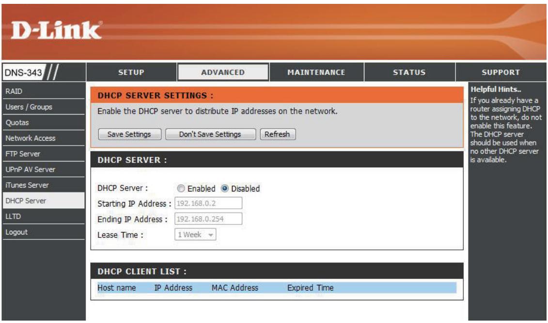 D-LINK DNS-343 - Serveur DHCP - 1