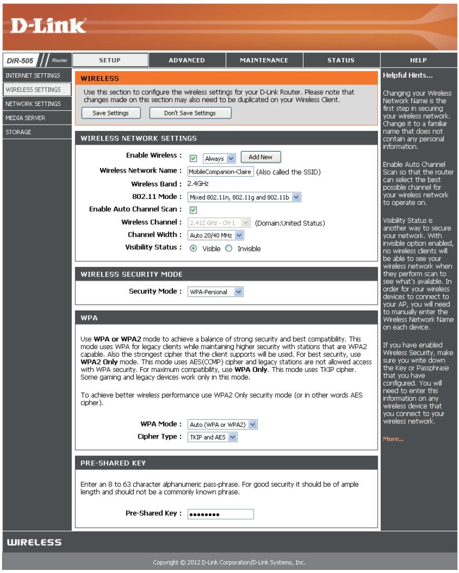 D-LINK DIR-505 - Configuration manuelle du réseau sans fil - 1