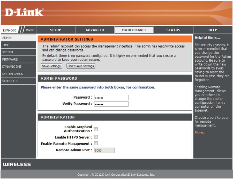 D-LINK DIR-505 - Maintenance Administrator - 1