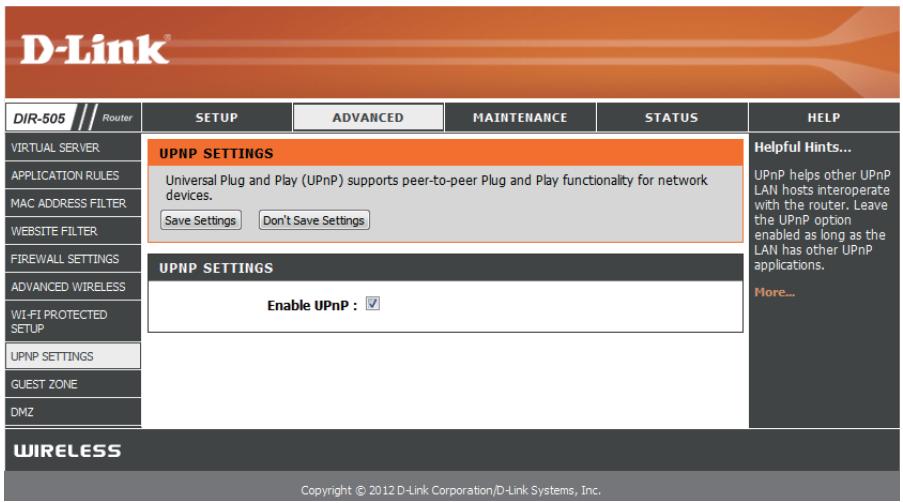 D-LINK DIR-505 - Paramètres UPnP - 1