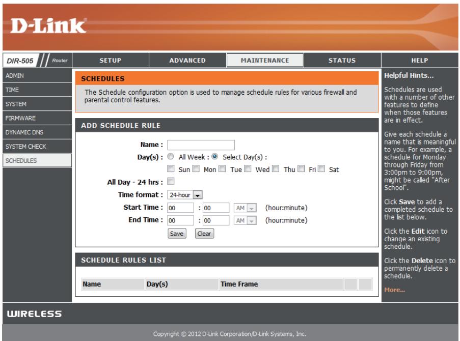 D-LINK DIR-505 - Tâches planifiées - 1