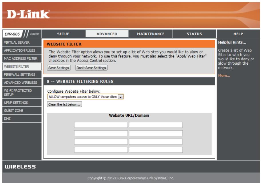 D-LINK DIR-505 - Filtres Web - 1