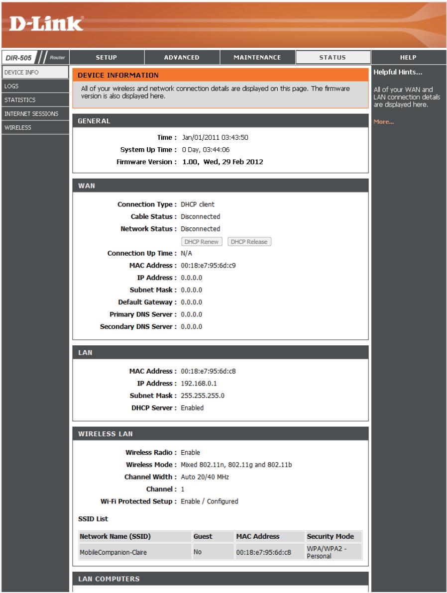 D-LINK DIR-505 - Informations sur le périphérique - 1