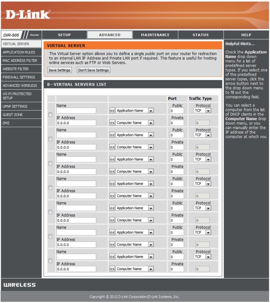 D-LINK DIR-505 - Serveur virtuel - 1