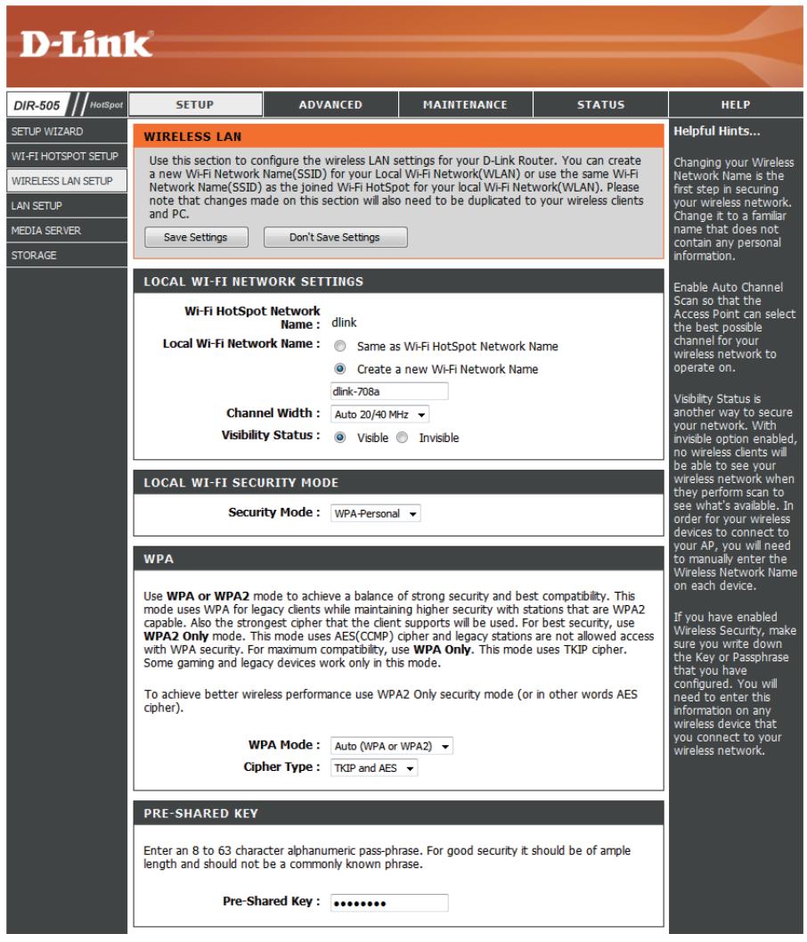 D-LINK DIR-505 - Configuration du réseau local sans fil - 1