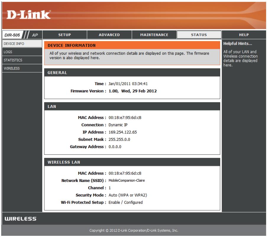 D-LINK DIR-505 - Informations sur le périphérique - 1
