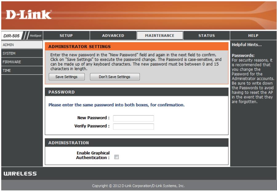 D-LINK DIR-505 - Maintenance Administrator - 1