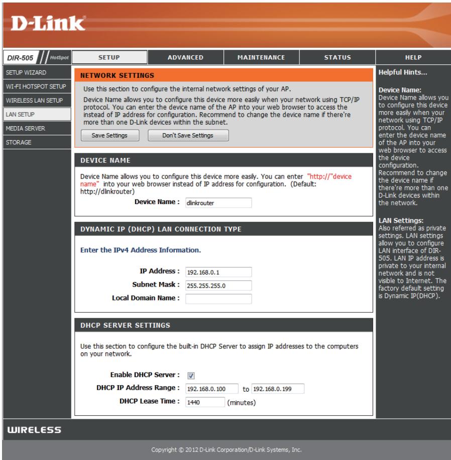 D-LINK DIR-505 - Configuration du réseau local - 1