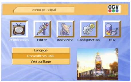 CGV PREMIO PLP - Sous menu 'paramètres OSD - 1