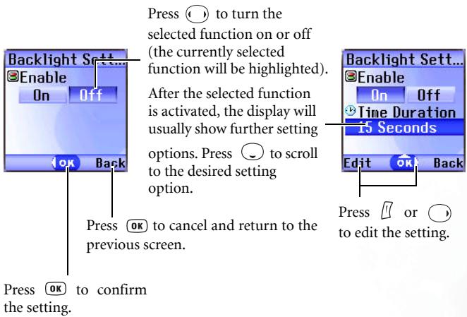 BENQ S660C - Turning a function on or off - 1
