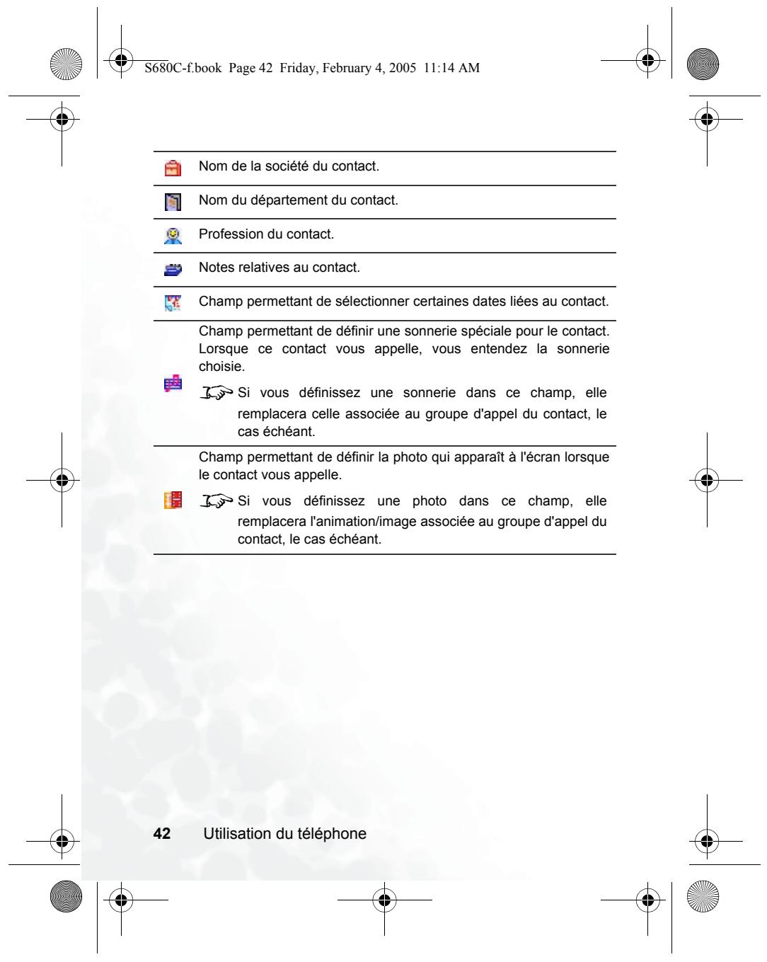 BENQ S680C - Répertoire du téléphone - 10