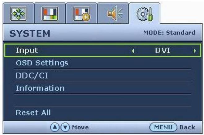 BENQ E900WN - Menu SYSTEM (SYSTEME) - 1