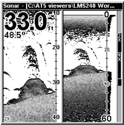 LOWRANCE GLOBALMAP 2400 - Graphique de sonar de zoom divisé - 1
