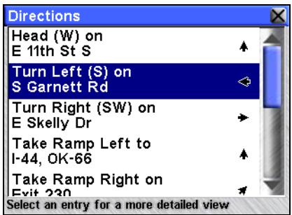 LOWRANCE IWAY 500C - Utiliser la liste des Directions et le Turn Preview - 1