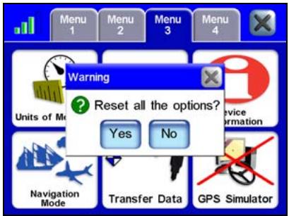 LOWRANCE IWAY 600 - Réinitialisation des options - 2