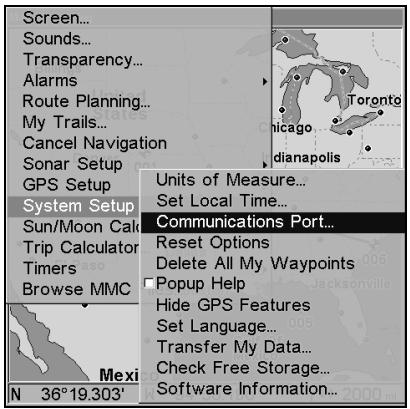 LOWRANCE LMS 337C DF - Configuration du port com - 1