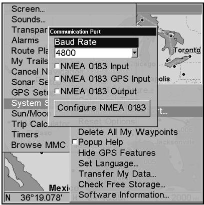 LOWRANCE LMS 337C DF - Configuration du port com - 2