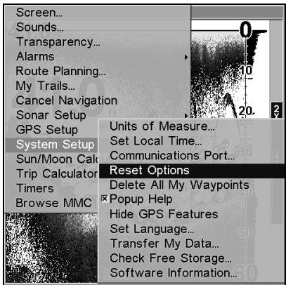 LOWRANCE LMS 337C DF - Réinitialisation des options - 1