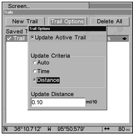 LOWRANCE LMS-332C - Niveau de Mise à Jour des Tracés (Temps, Distance) - 1