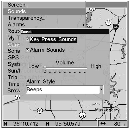 LOWRANCE LMS-332C - Sons et Styles des Alarmes - 1