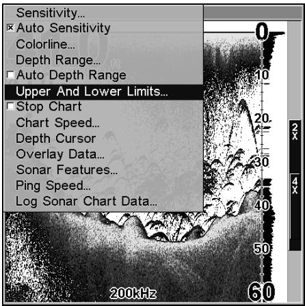 LOWRANCE LMS-332C - Portée en Profondeur - Limites Supérieure et Inférieure - 1