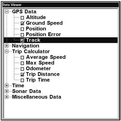 LOWRANCE LMS-332C - Pour changer l'information affichée dans une boîte de données: - 1