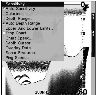LOWRANCE X107C DF - Pour régler la sensibilité: - 1