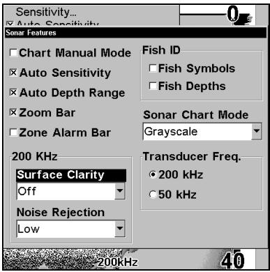 LOWRANCE X107C DF - Pour régler le niveau de clarté en surface: - 1