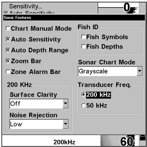 LOWRANCE X107C DF - Fréquence (changer la fréquence du transducteur) (X107CDF uniquement) - 1