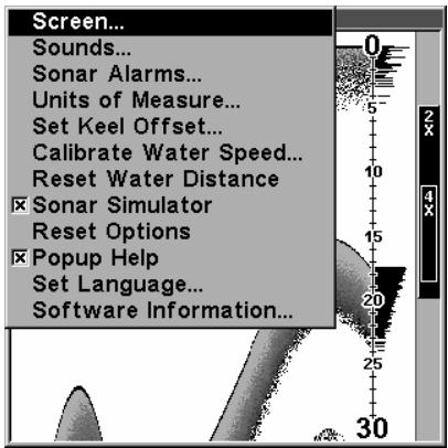 LOWRANCE X126DF - Une fois dans le menu de l'écran - 1