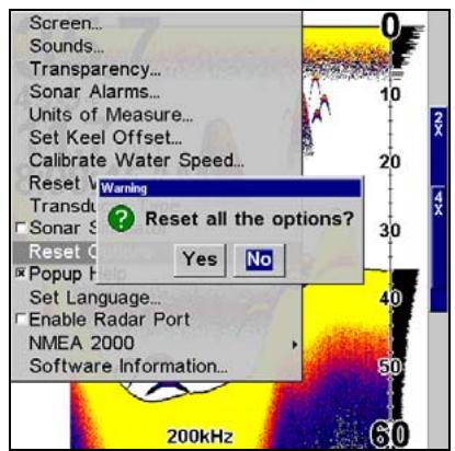 LOWRANCE X510C - Réinitialisation des Options - 2