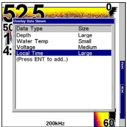 LOWRANCE X510C - Pour changer la taille des données affichées: - 2