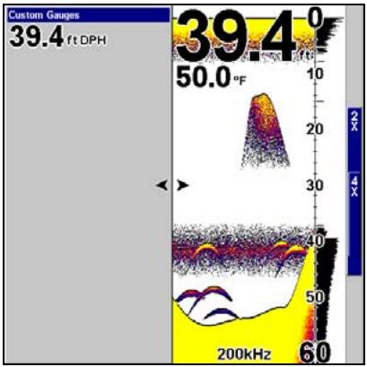 LOWRANCE X515C DF - Pour redimensionner les fenêtres de l'écran du sondeur avec indicateurs personnalisées: - 1