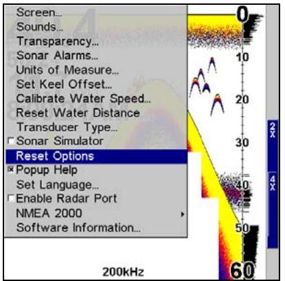 LOWRANCE X515C DF - Réinitialisation des options - 1