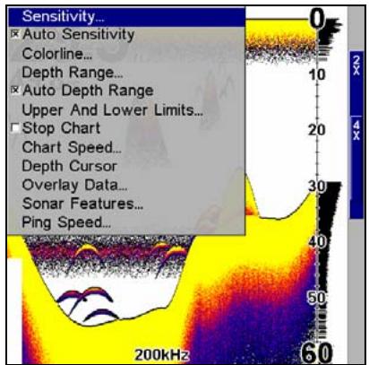 LOWRANCE X515C DF - Pour régler la sensibilité: - 1
