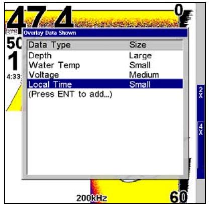 LOWRANCE X515C DF - Pour changer la taille des données affichées: - 1