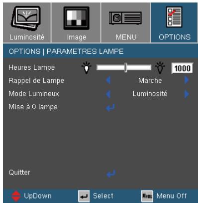 OPTOMA EP721 - Options | paramètres lampe - 1