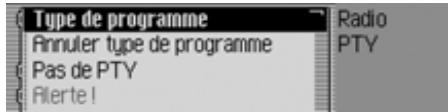 BECKER TRAFFIC PRO 7949 - Commandes dans le menu Types de programmes - 1