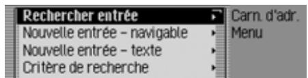 BECKER TRAFFIC PRO 7949 - Selectionner le menu principal Carnet d'adresses - 1