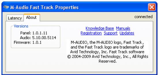 M-AUDIO FAST TRACK II - Onglet About (Tous les systèmes) - 1