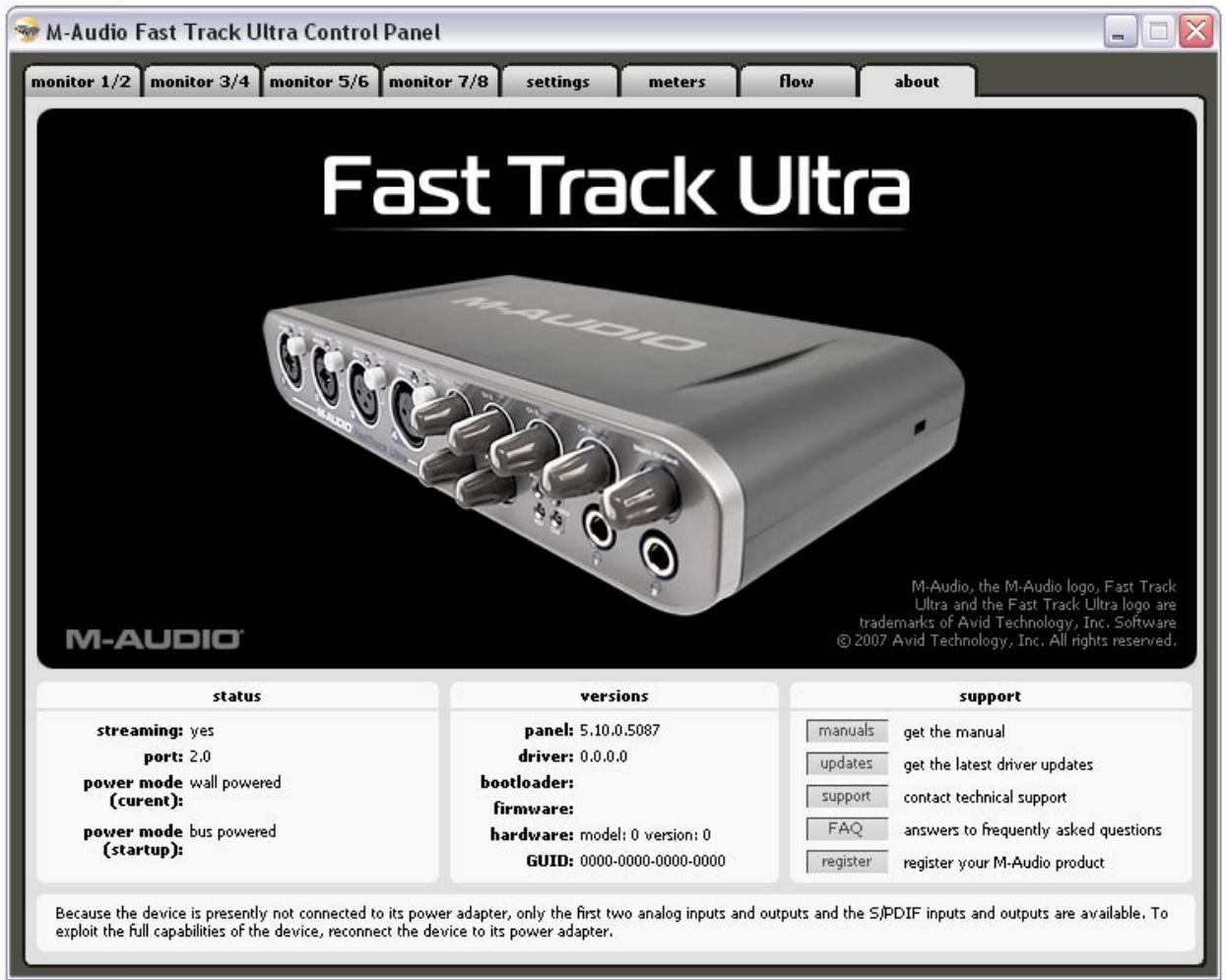 M-AUDIO FAST TRACK ULTRA - Onglet "About" (À propos) - 1