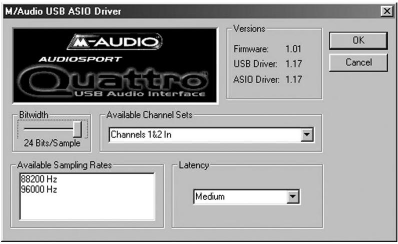 M-AUDIO QUATTRO USB - Panneau de configuration ASIO et modes d'opération sur PC - 4