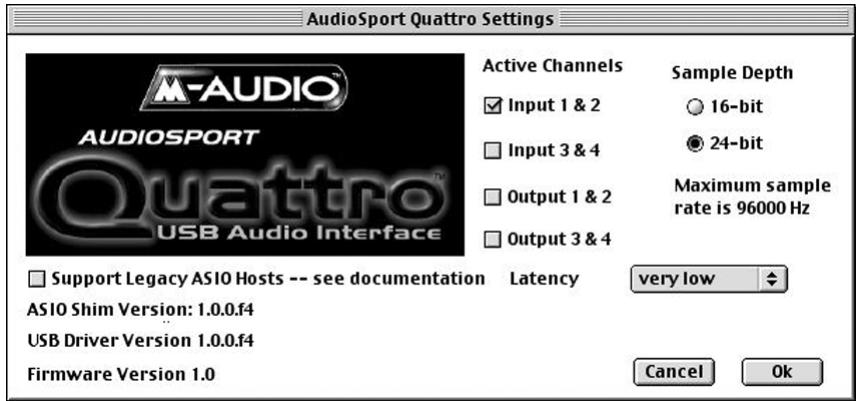 M-AUDIO QUATTRO USB - Panneau de configuration ASIO et modes d'opération sur Mac - 3