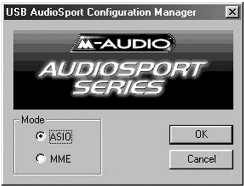 M-AUDIO QUATTRO USB - Fonctionnement de la Quattro sur PC Gestionnaire de configuration de l'AudioSport USB - 1